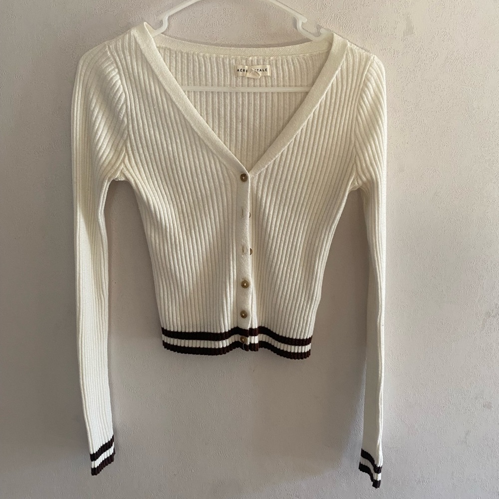 Girl’s Aeropostale Knit Sweatshirt Long Sleeve Size Small White & Brown New
